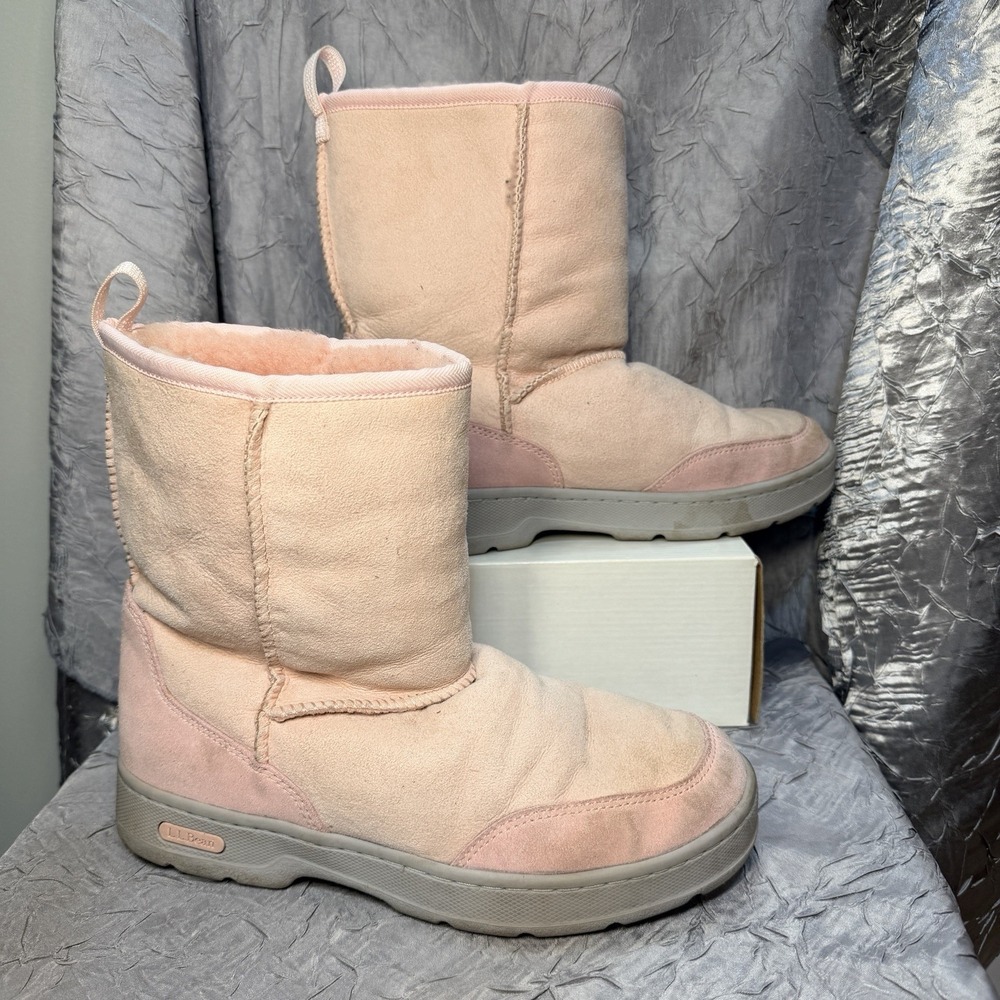 L.L.Bean‎ sheepskin-lined suede boots light pink Women Sz 8